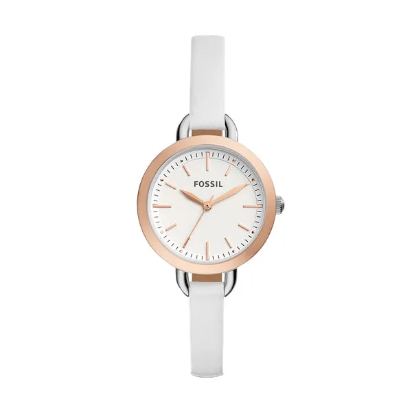 Fossil Minute Three-Hand White Leather Strap White Dial Quartz Watch for Ladies - BQ3328