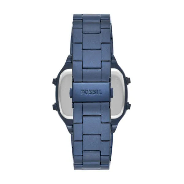 Fossil Retro Digital Blue Stainless Steel Positive Display Dial Digital Watch for Gents - FS5896