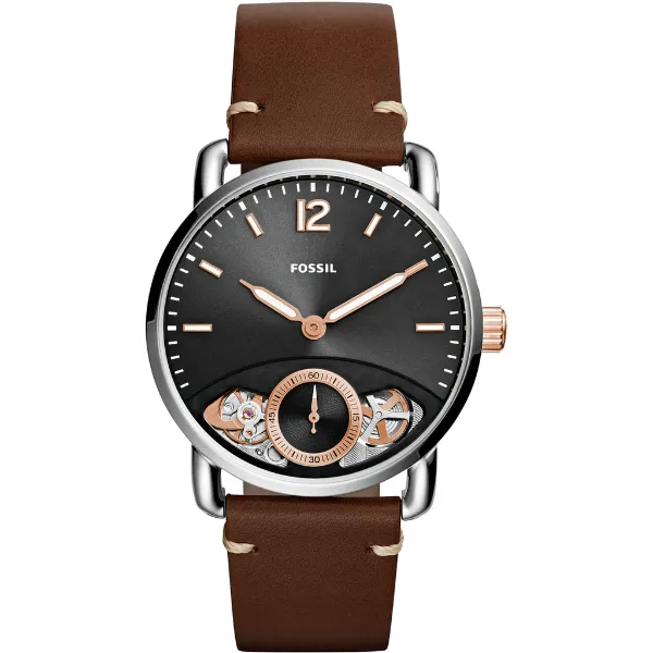 Fossil The Commuter Twist Brown Leather Strap Black Dial Automatic Watch for Gents - ME1165