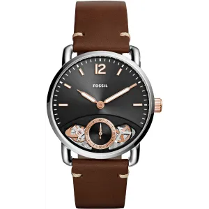 Fossil The Commuter Twist Brown Leather Strap Black Dial Automatic Watch for Gents - ME1165