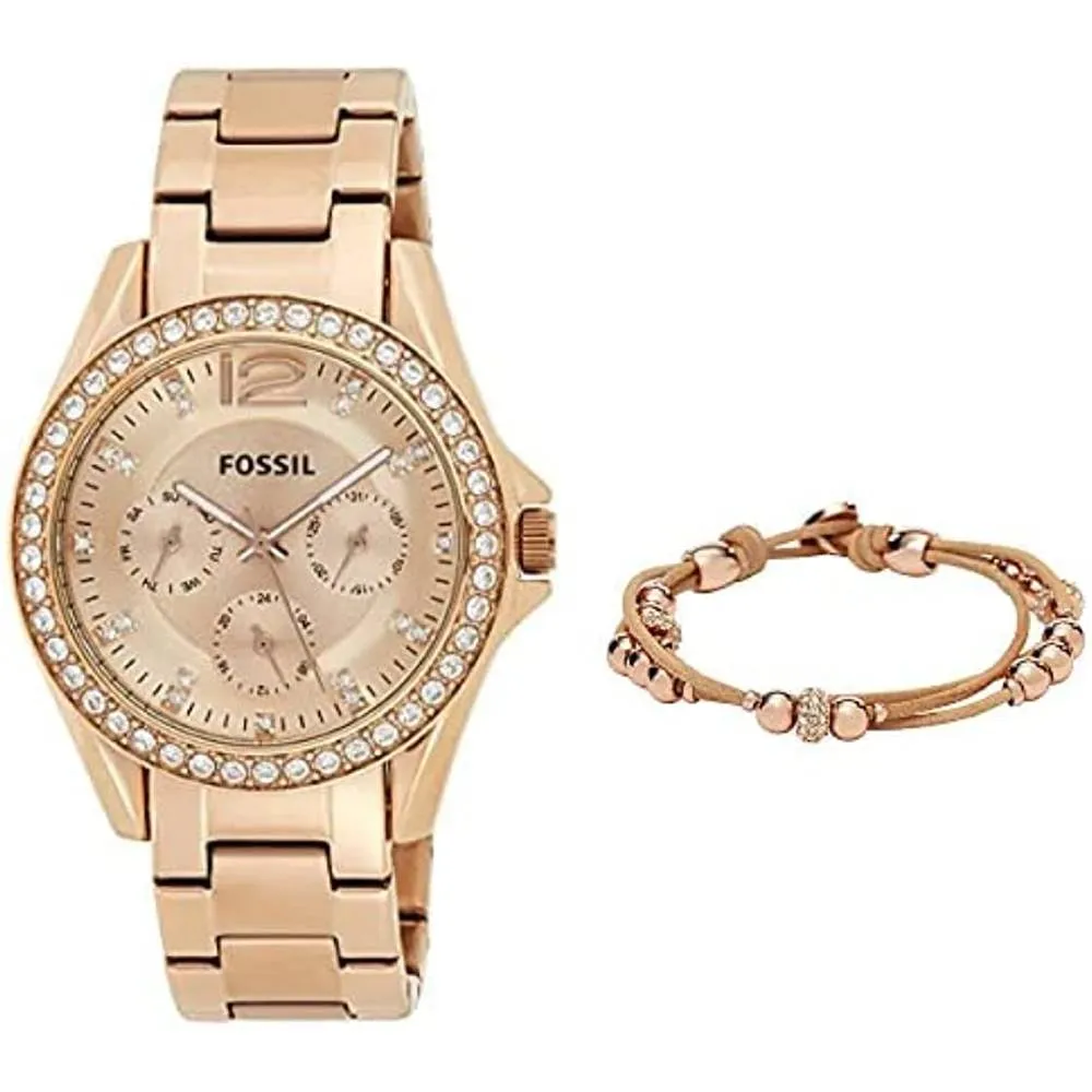 Fossil Women's Riley Stainless Steel Crystal-Accented Multifunction Quartz Watch | Multiple Colors