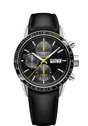 Freelancer Men's Black Yellow Chronograph Automatic Leather Watch, 42mm  7731-SC1-20121