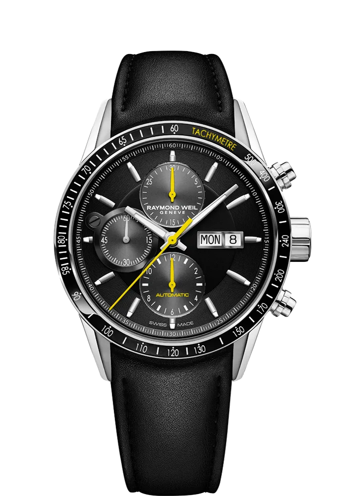 Freelancer Men's Black Yellow Chronograph Automatic Leather Watch, 42mm  7731-SC1-20121