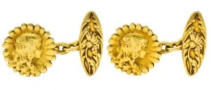 French Art Nouveau 18 Karat Gold Daisy Girl Cufflinks