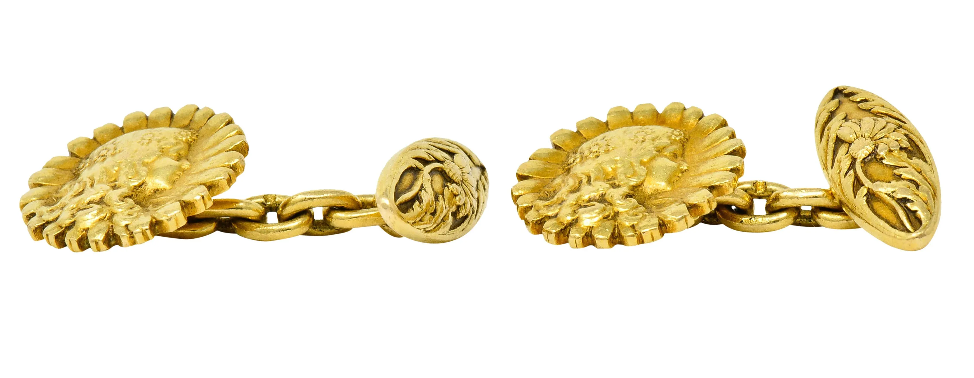 French Art Nouveau 18 Karat Gold Daisy Girl Cufflinks