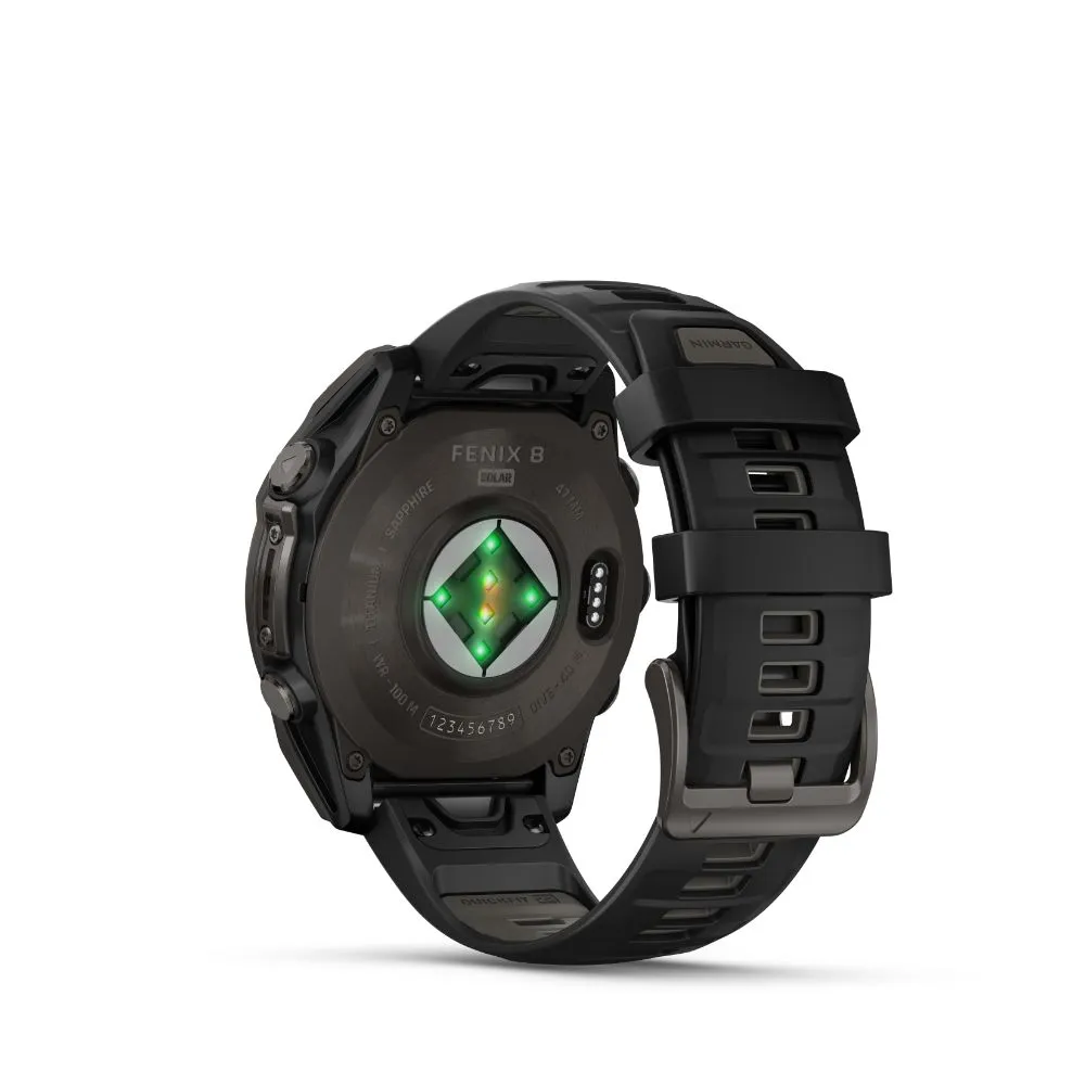 Garmin Fenix 8 47mm Solar Sapphire (Carbon Grey DLC Titanium with Black/Pebble Grey Silicone Band)