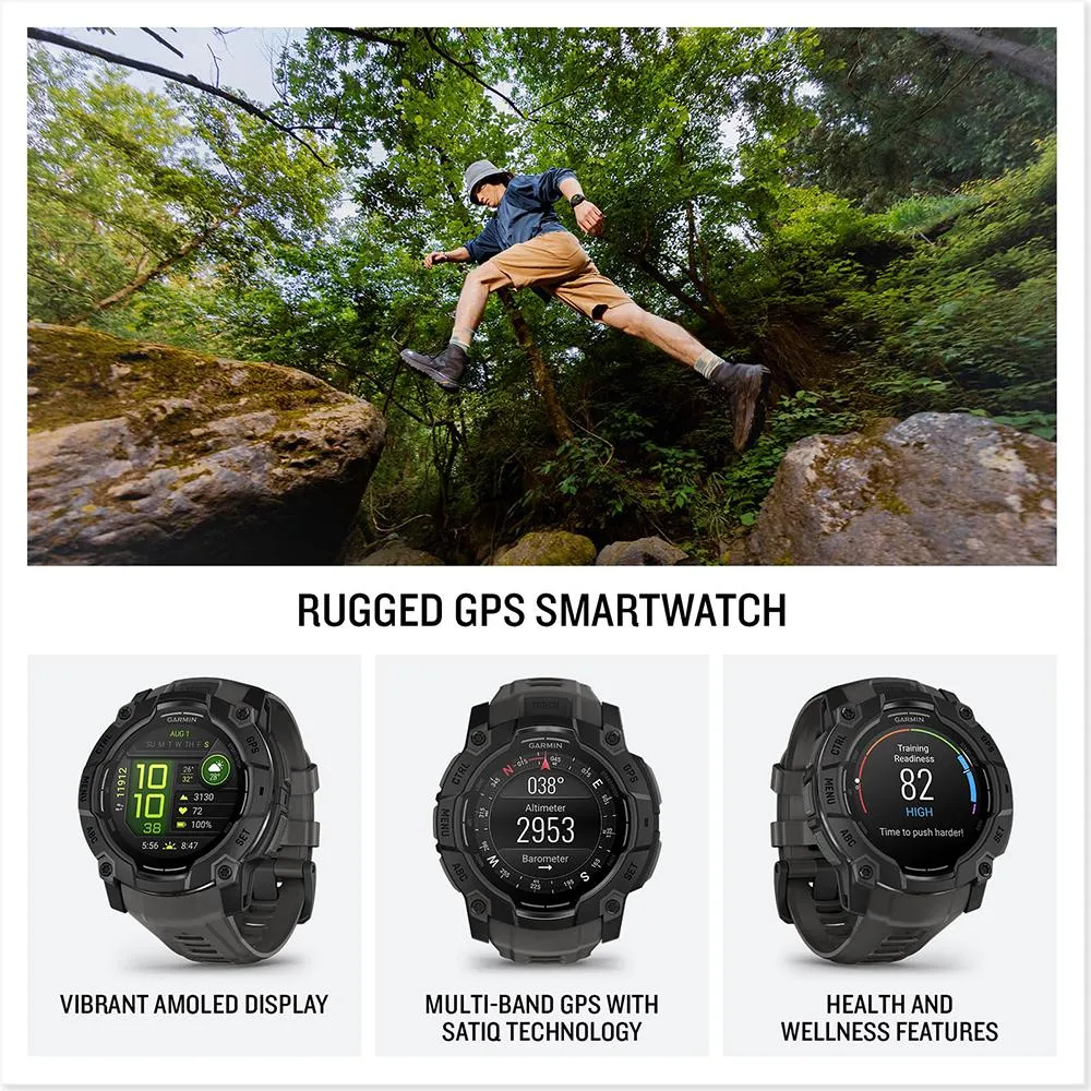 Garmin Instinct 3 - 50 mm GPS Smartwatch AMOLED Black with Charging Dock Bundle