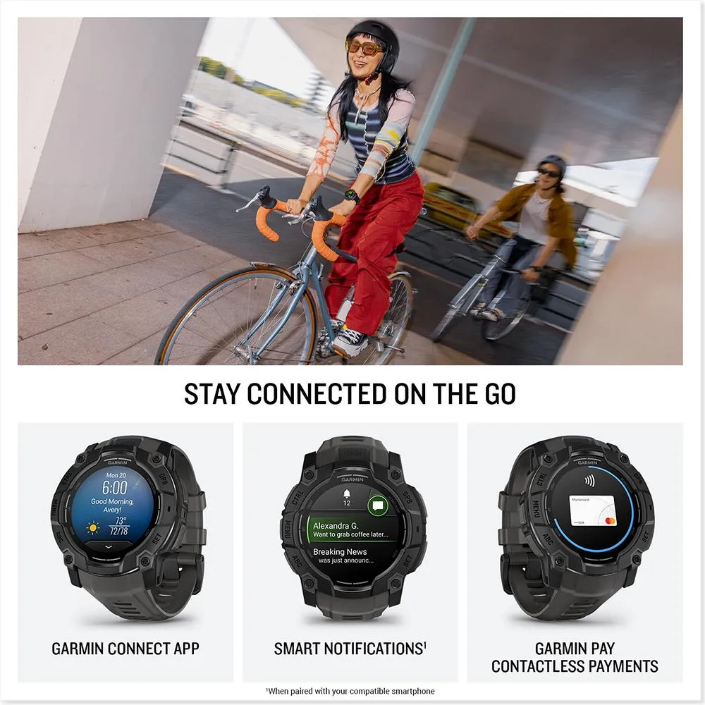 Garmin Instinct 3 - 50 mm GPS Smartwatch AMOLED Black with Charging Dock Bundle