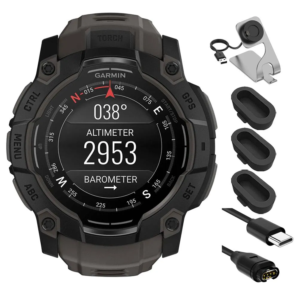 Garmin Instinct 3 - 50 mm GPS Smartwatch AMOLED Black with Charging Dock Bundle