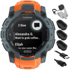 Garmin Instinct 3 - 50 mm GPS Smartwatch SOLAR Twilight   Charging Dock Bundle