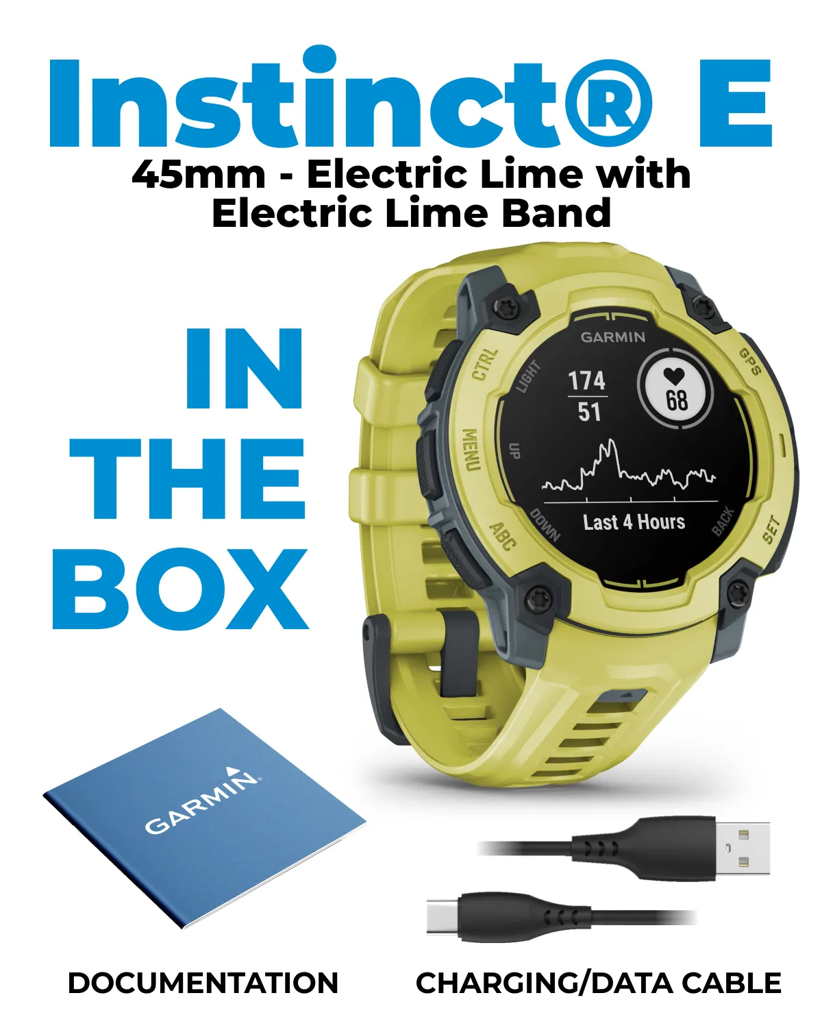 Garmin Instinct E Smartwatch, MIP Display, GPS, Cardio, SpO2,  70 Sports Apps, Training Readiness, Activity Tracker 24/7, Notifications, Connect IQ, Wearable4U