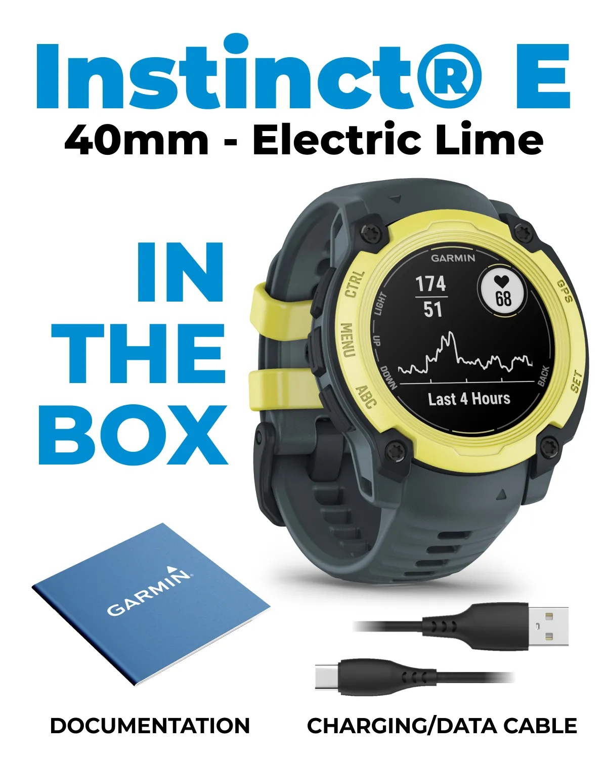Garmin Instinct E Smartwatch, MIP Display, GPS, Cardio, SpO2,  70 Sports Apps, Training Readiness, Activity Tracker 24/7, Notifications, Connect IQ, Wearable4U