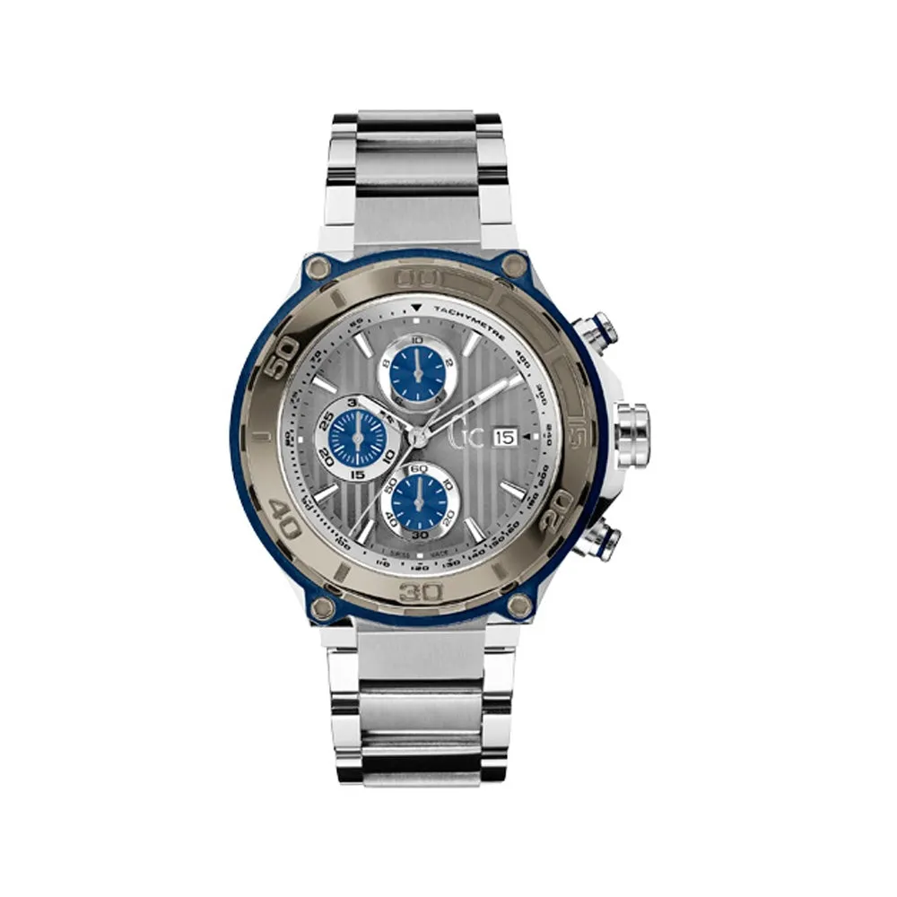 Gc Men's Chronograph Watch With Grey Dial & Metal Bracelet