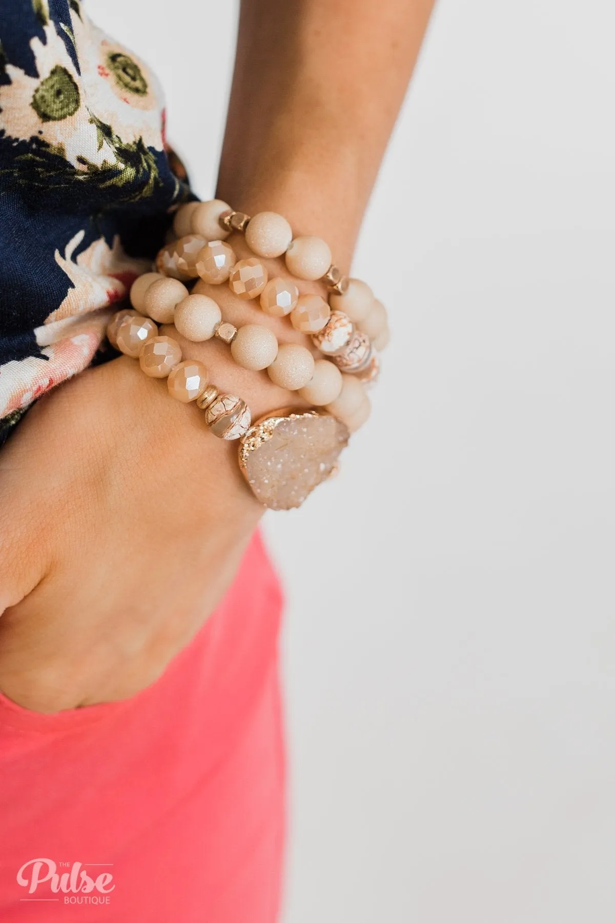 Geo Stone Stackable Bracelet Set- Neutral Tones