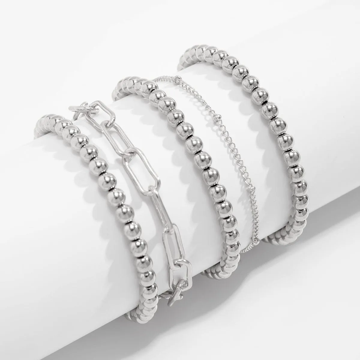 Geometric 5pcs Gold Silver Plated Ball Cable Chain Bracelet Set