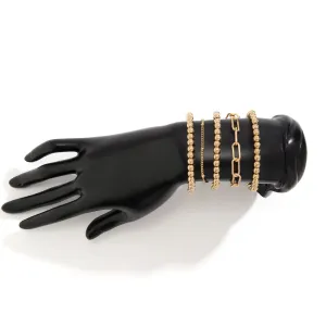 Geometric 5pcs Gold Silver Plated Ball Cable Chain Bracelet Set