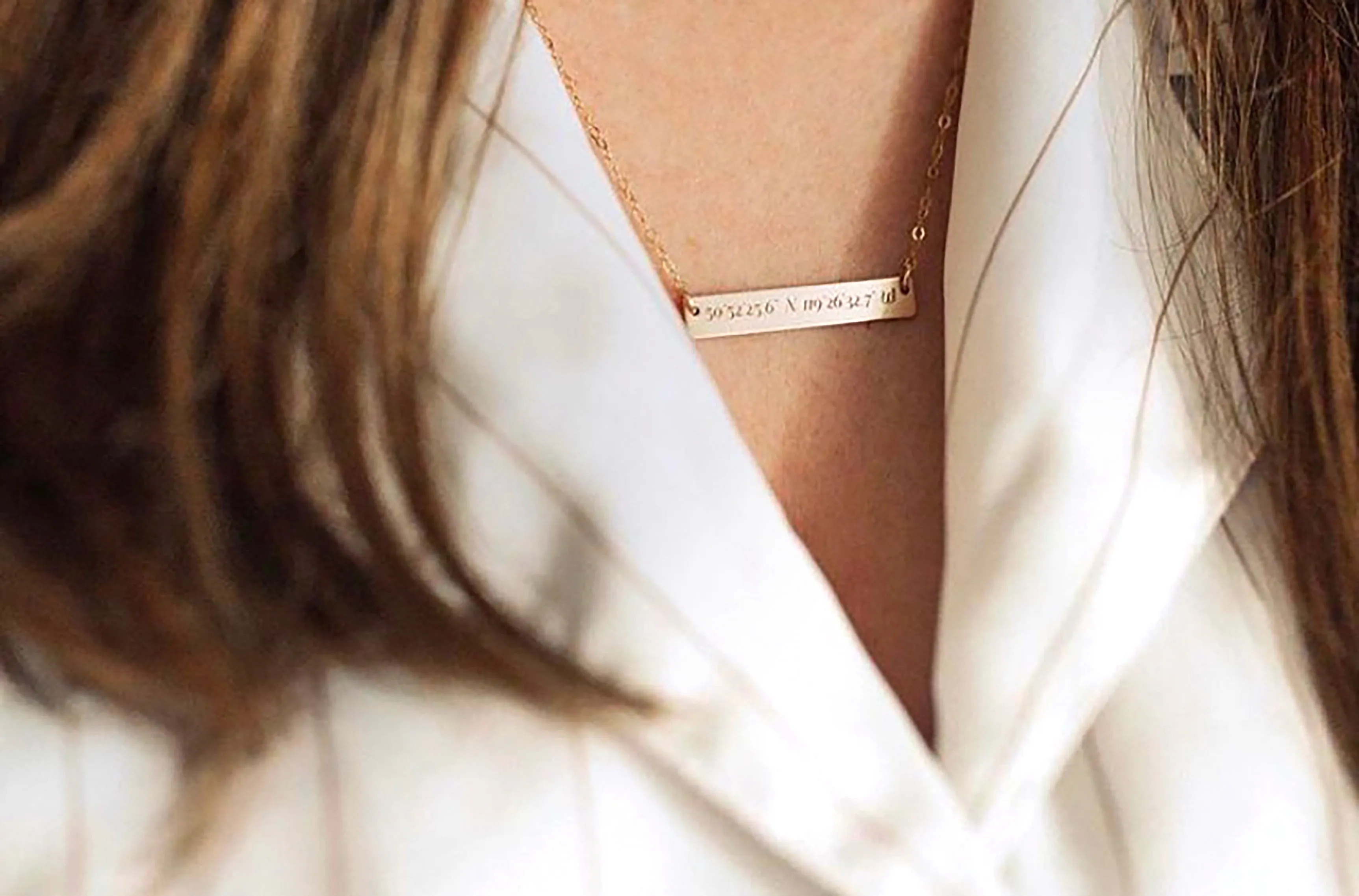 Gold Bar Necklace With Coordinates