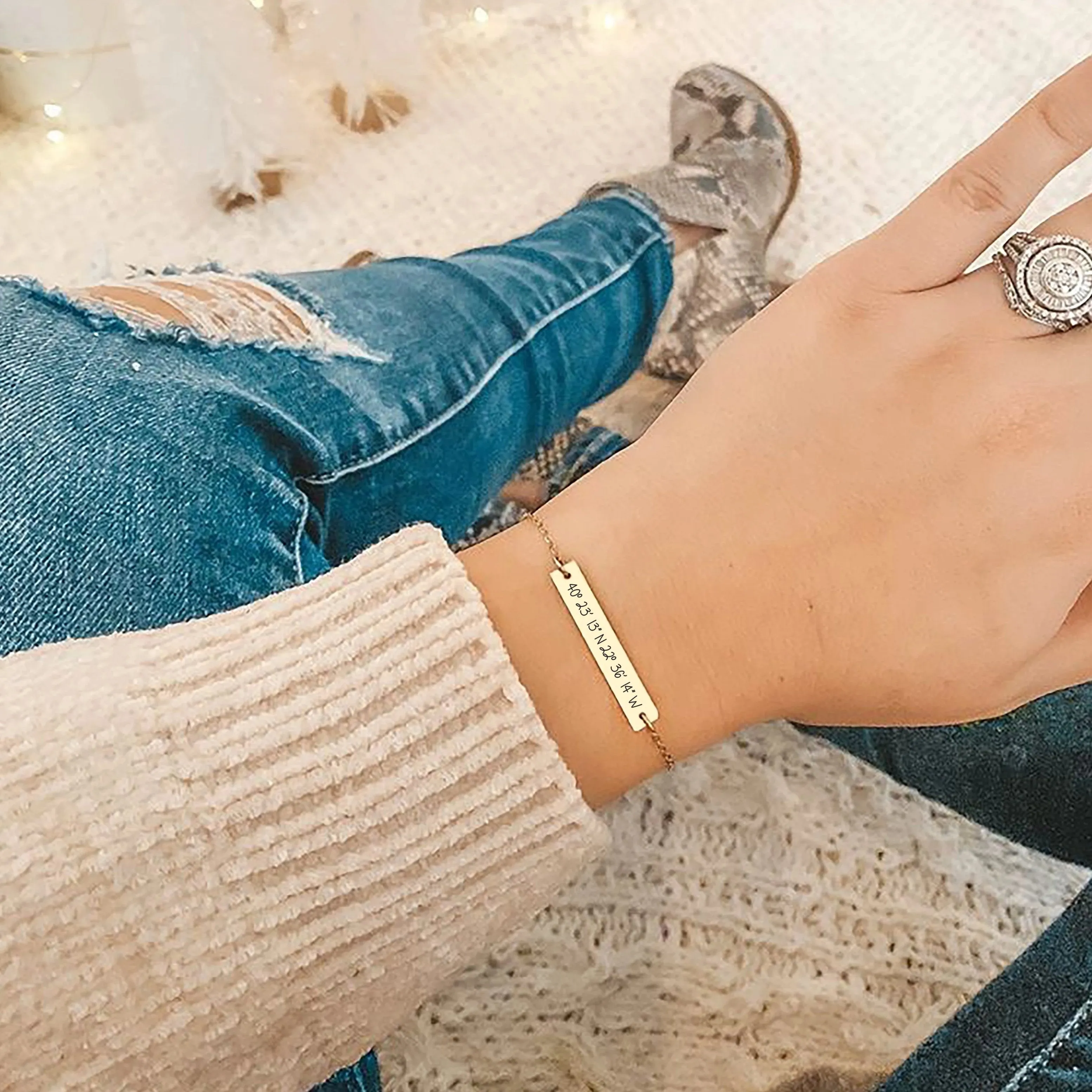 Gold GPS Coordinates Bracelet