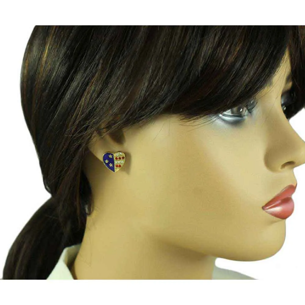 Gold Patriotic Heart Brooch Pin and Clip Earring Gift Set - PRF353BS