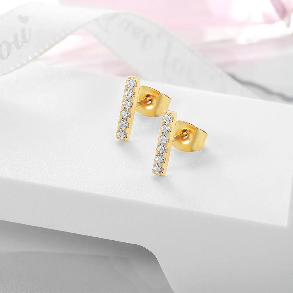 Gold Plated Stainless Steel Bar Stud Earrings