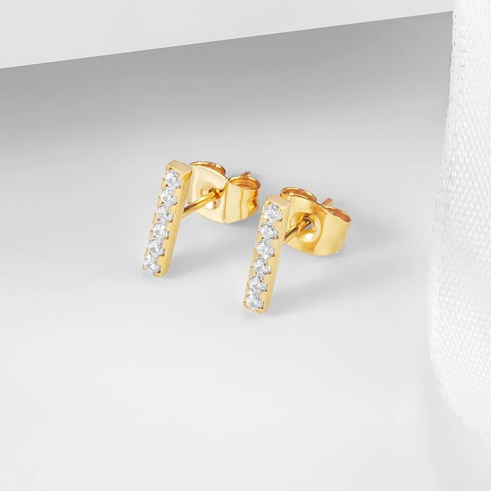 Gold Plated Stainless Steel Bar Stud Earrings