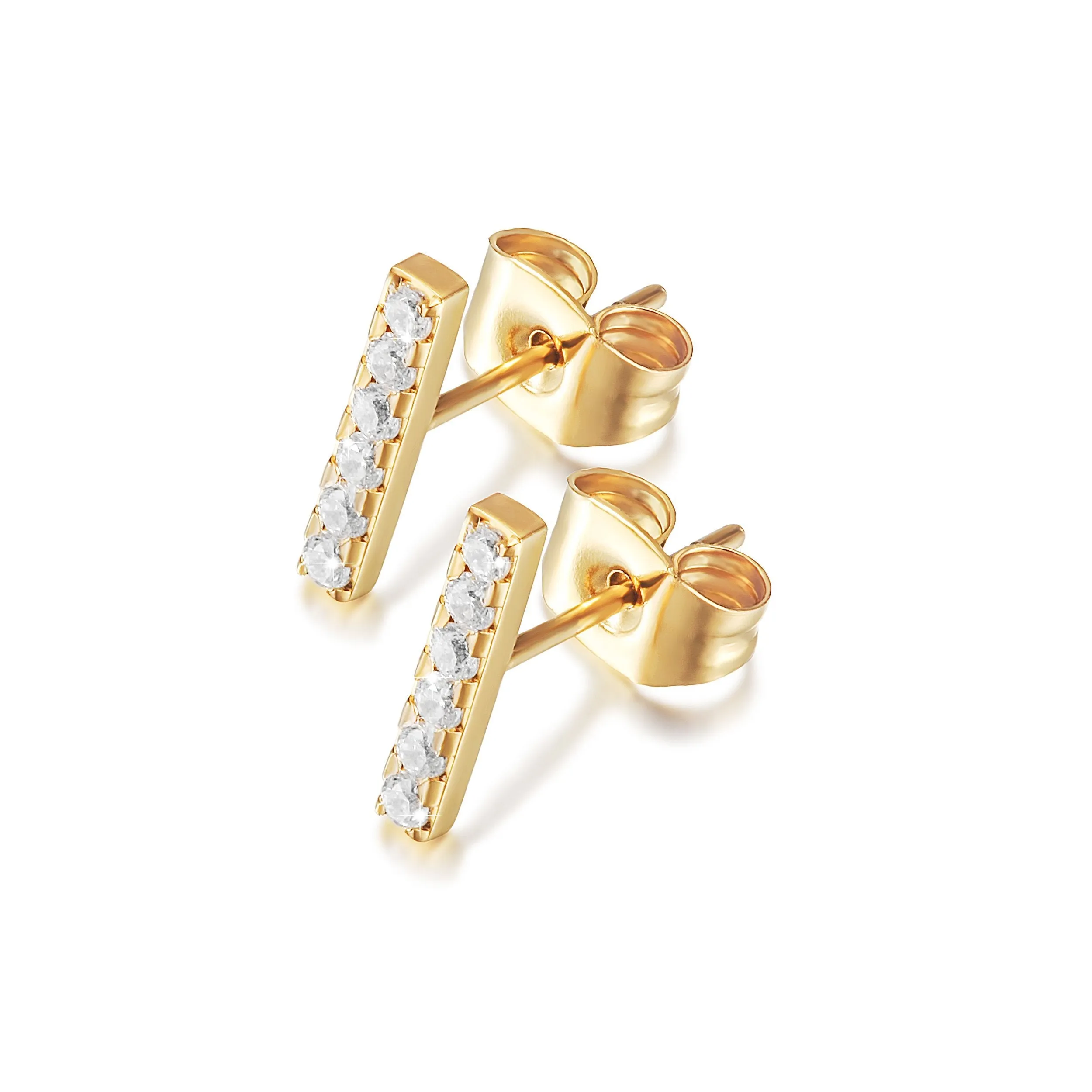 Gold Plated Stainless Steel Bar Stud Earrings
