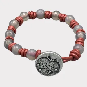 Gray agate and Moon Leather Bracelet