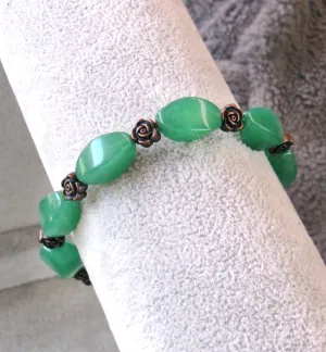 Green Aventurine gemstones and copper Rose Bracelet