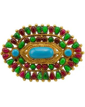 Green, Red and Turquoise Hexagon Pin/Pendant