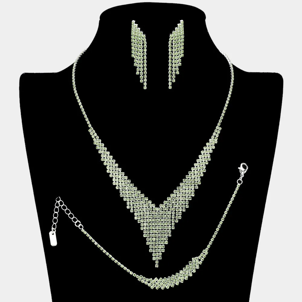 Green Rhinestone Fringe Prom Jewelry Set | Green Rhinestone Evening Jewelry |  655663