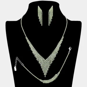 Green Rhinestone Fringe Prom Jewelry Set | Green Rhinestone Evening Jewelry |  655663