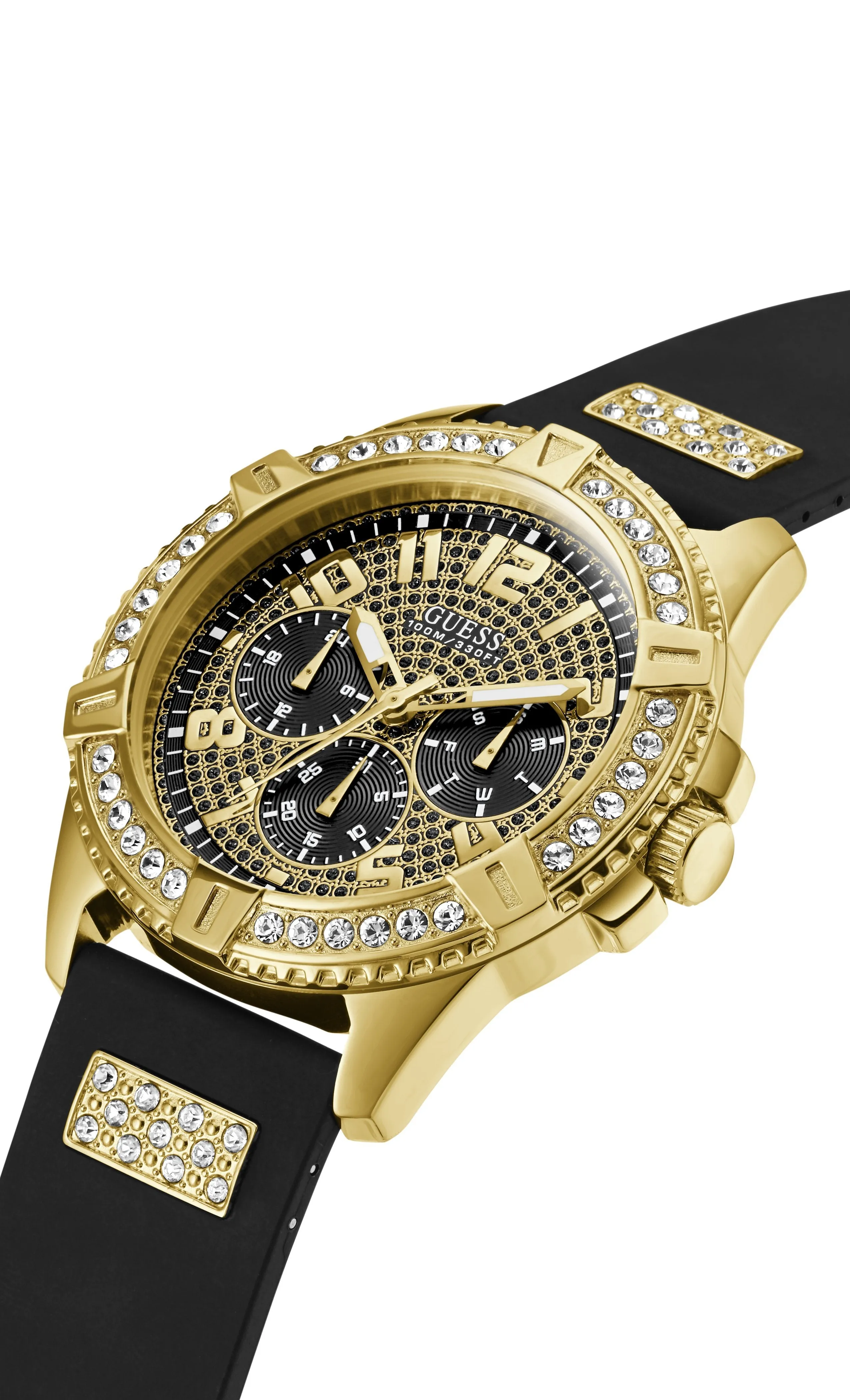 Guess Frontier Crystal Gold & Black Silicone Men's Watch W1132G1