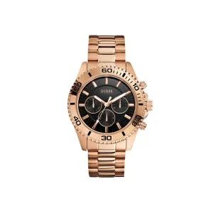 Guess Men's Chronograph Watch IP RG Black Dial With Metal Bracelet