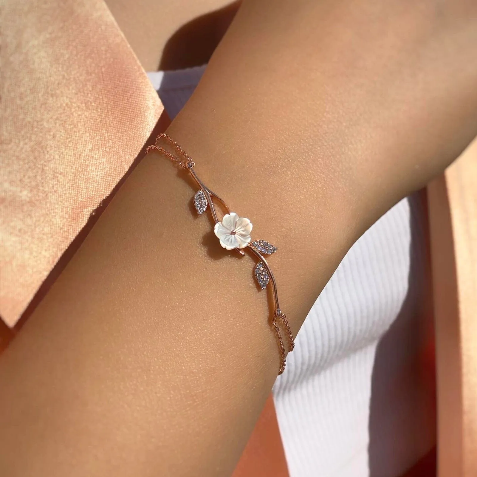 Hallmark Silver Flower Passion Rose Gold Silver Bracelet
