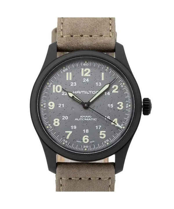 Hamilton Khaki Field Titanium Leather Strap Grey Dial Automatic H70215880 100M Men's Watch