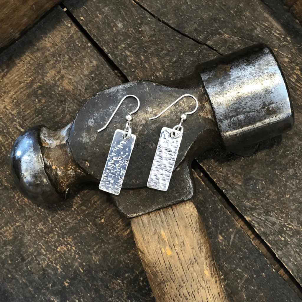 Hammered Silver Bar Earrings