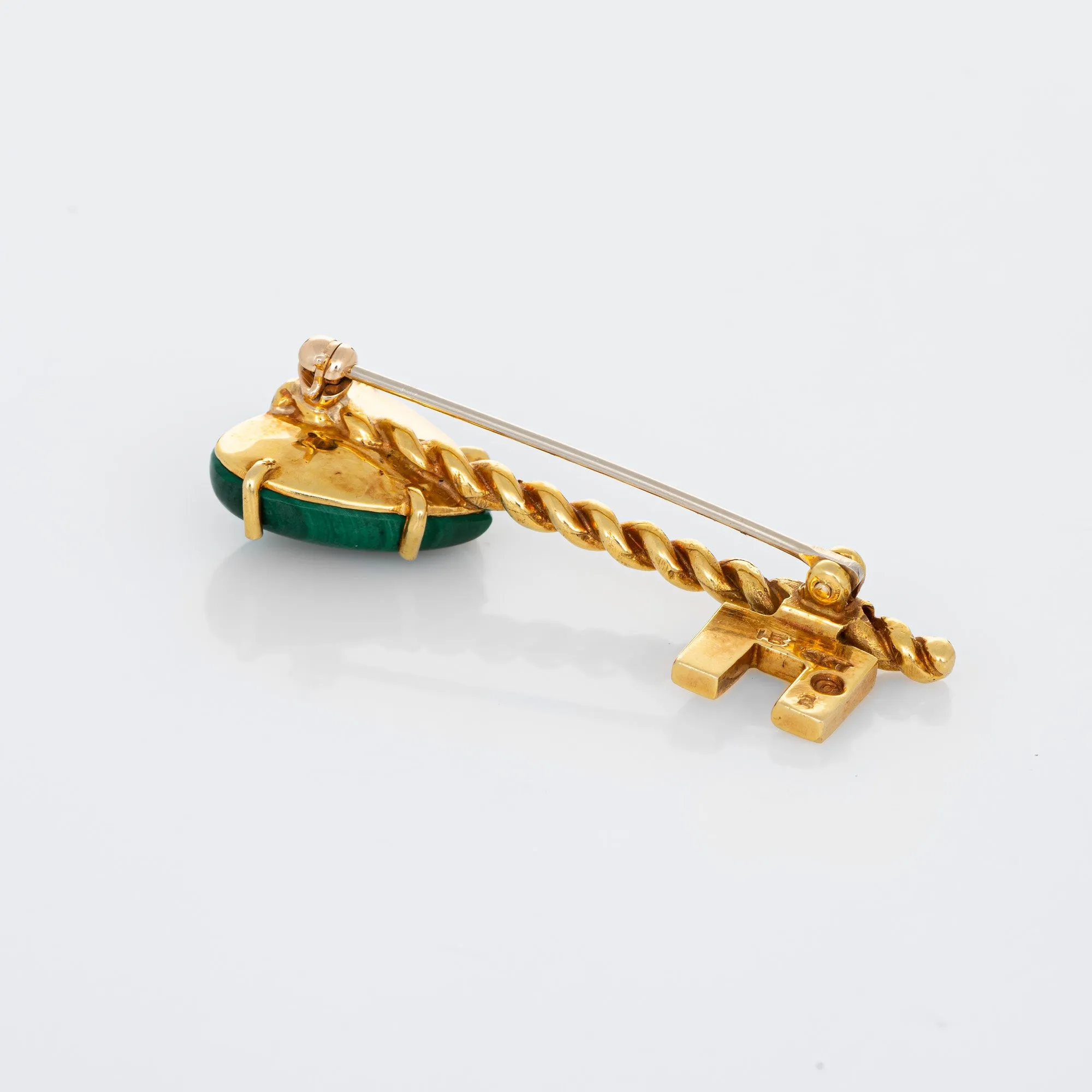Hammerman Bros Malachite Heart Key Brooch Vintage 18k Yellow Gold Jewelry