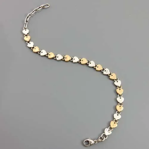 Handcrafted Adjustable Sterling Silver and 14kt Gold Heart Link Bracelet