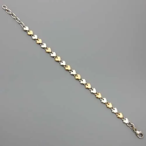 Handcrafted Adjustable Sterling Silver and 14kt Gold Heart Link Bracelet