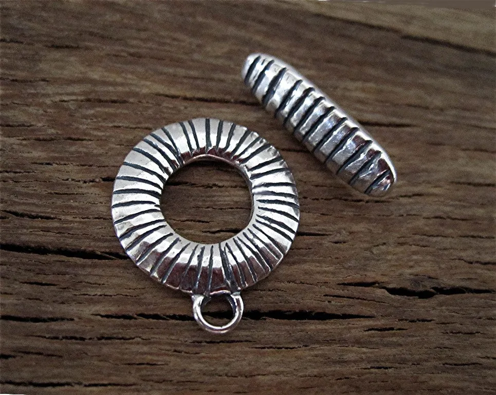 Handmade Sterling Silver Textured Artisan Toggle Clasp (one)