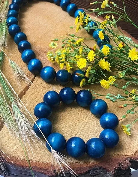 Handmade Wooden Bead Necklace and Bracelet Set (Korale Goralskie)- Yellow