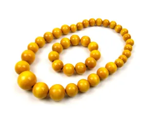 Handmade Wooden Bead Necklace and Bracelet Set (Korale Goralskie)- Yellow