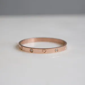 Heart CZ Bangle Bracelet (Rose Gold)