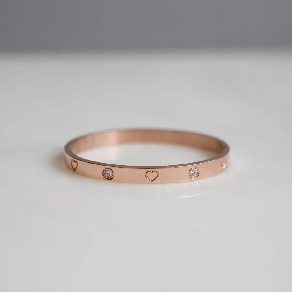 Heart CZ Bangle Bracelet (Rose Gold)