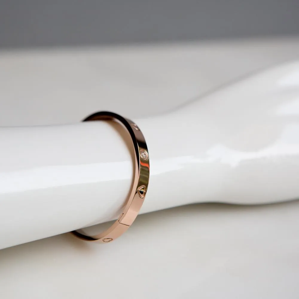 Heart CZ Bangle Bracelet (Rose Gold)