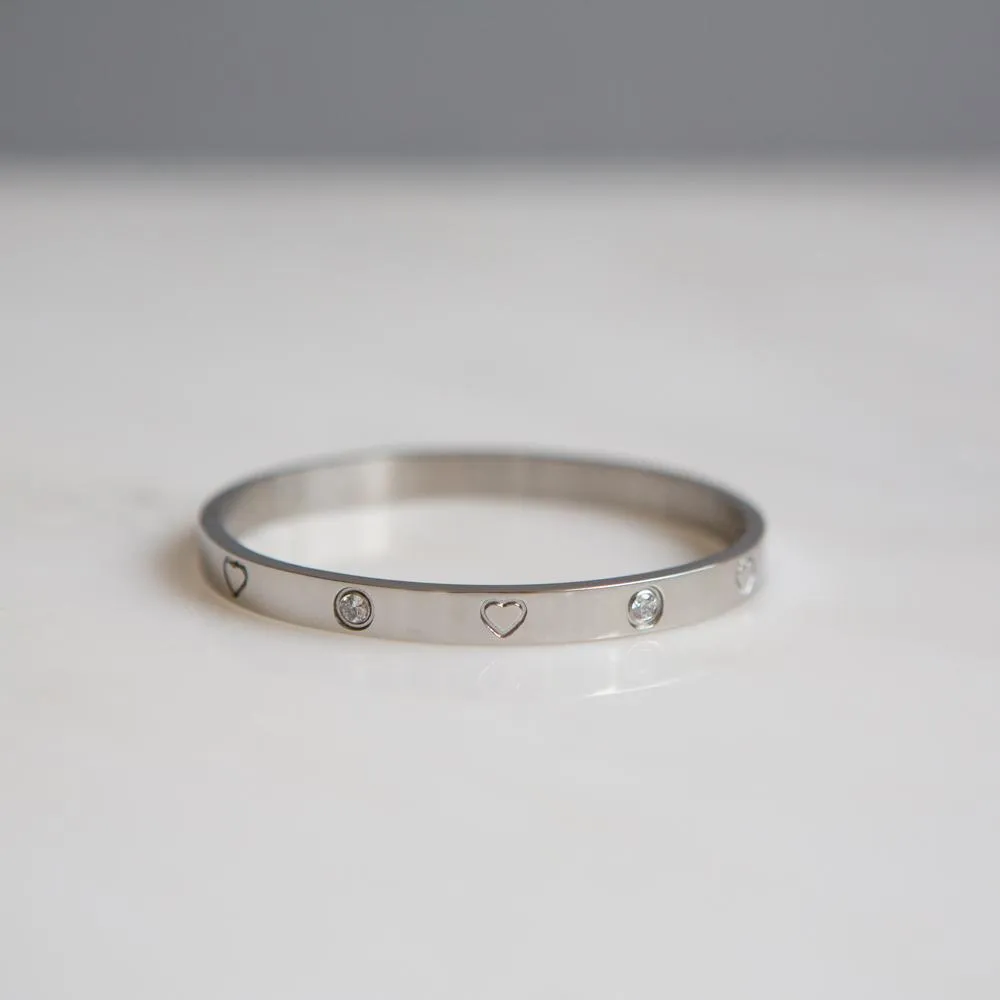 Heart CZ Bangle Bracelet (Silver)