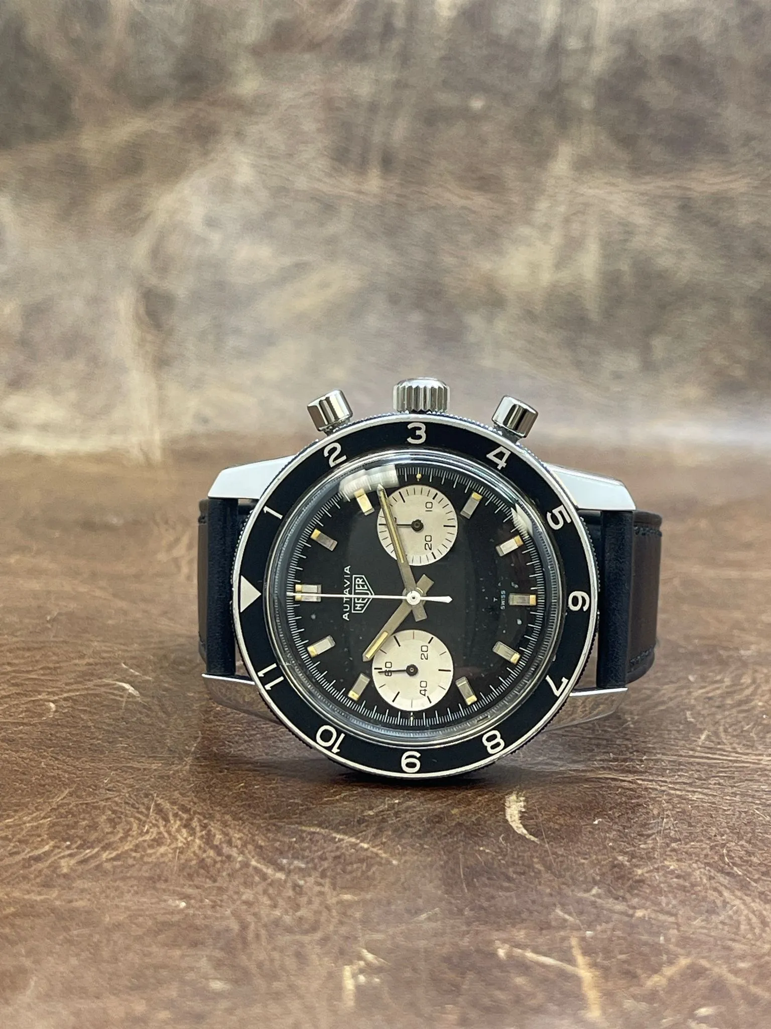 Heuer Autavia 7763 Black Panda Dial Hand Wind Men's Watch