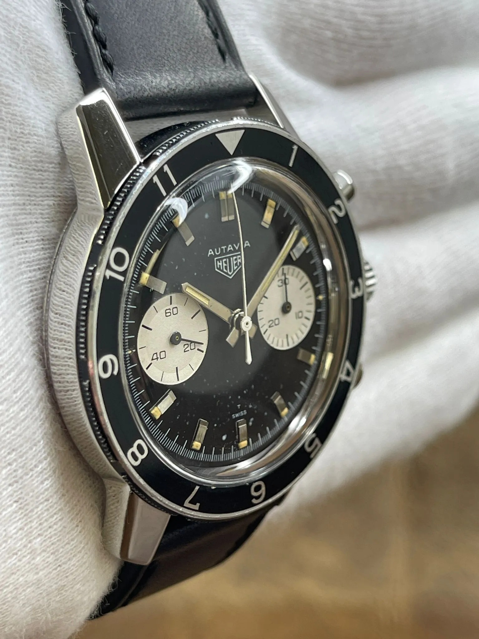 Heuer Autavia 7763 Black Panda Dial Hand Wind Men's Watch