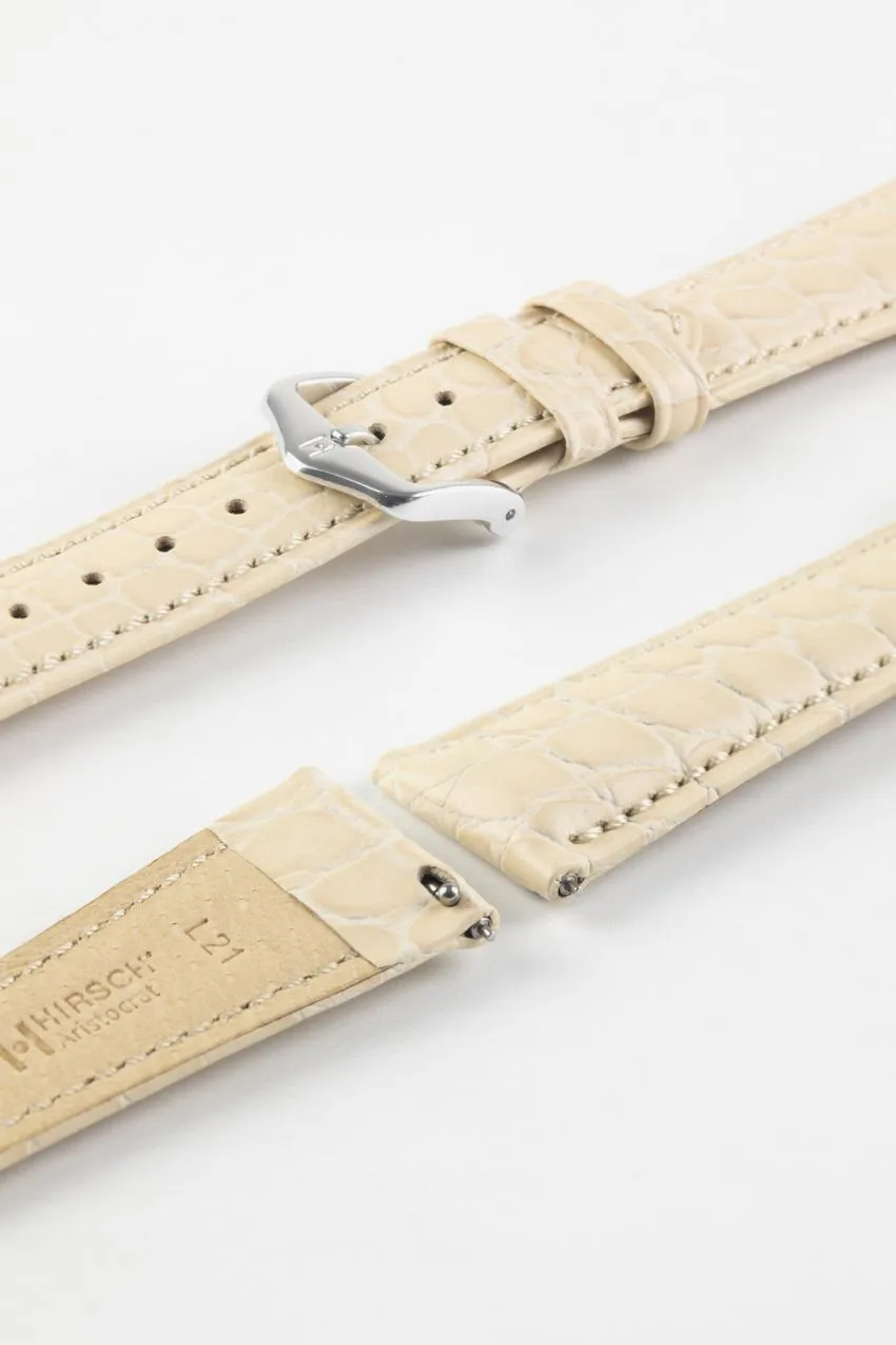 Hirsch ARISTOCRAT Croco-Embossed Leather Watch Strap in BEIGE