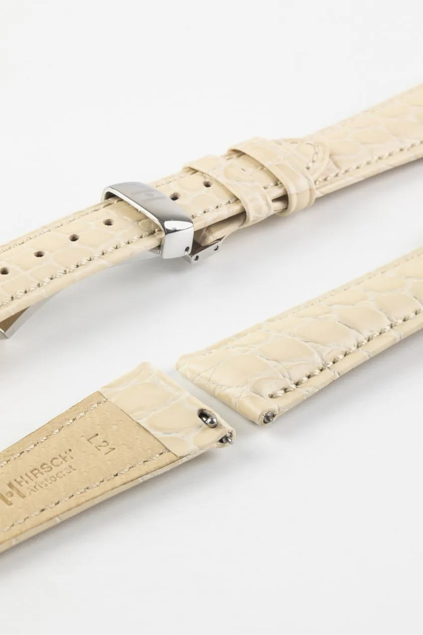 Hirsch ARISTOCRAT Croco-Embossed Leather Watch Strap in BEIGE
